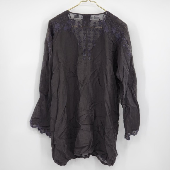 Johnny Was Black Floral Embroidery Tunic Top Size XL - Picture 2 of 7